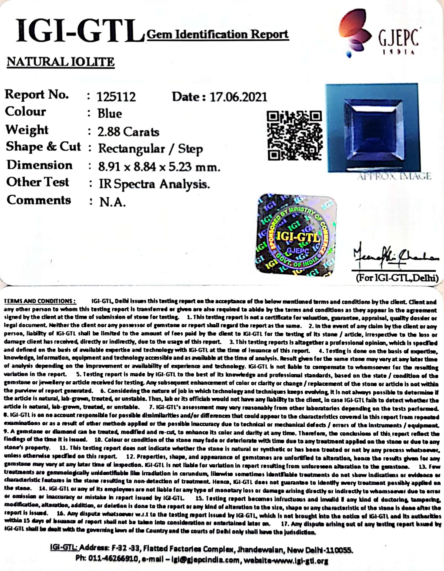 3.19 Ratti Natural Iolite With Govt. Lab Certificate-(1221)