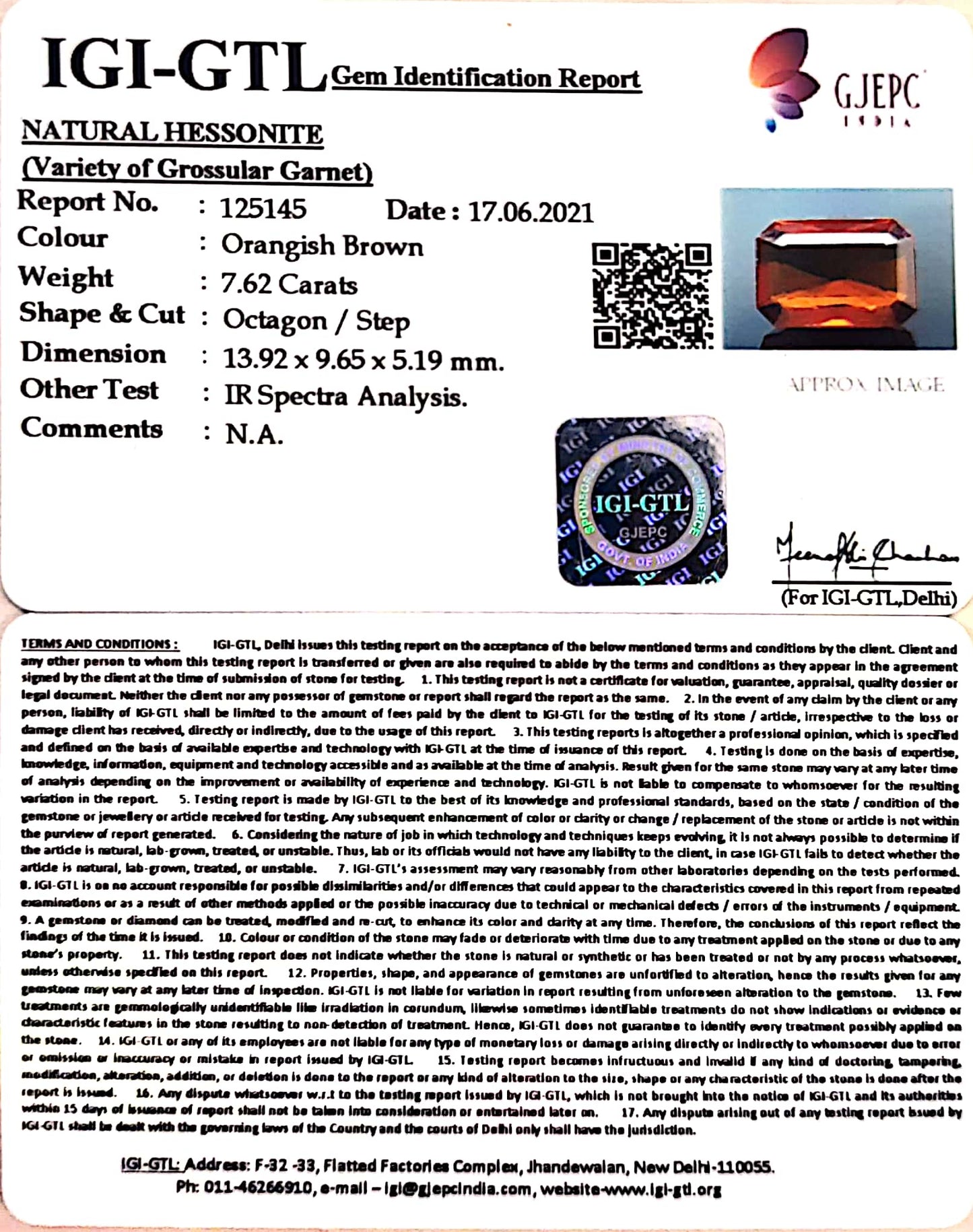 8.45 Ratti Natural Govt. Lab Certified Ceylonese Gomed-(1221)