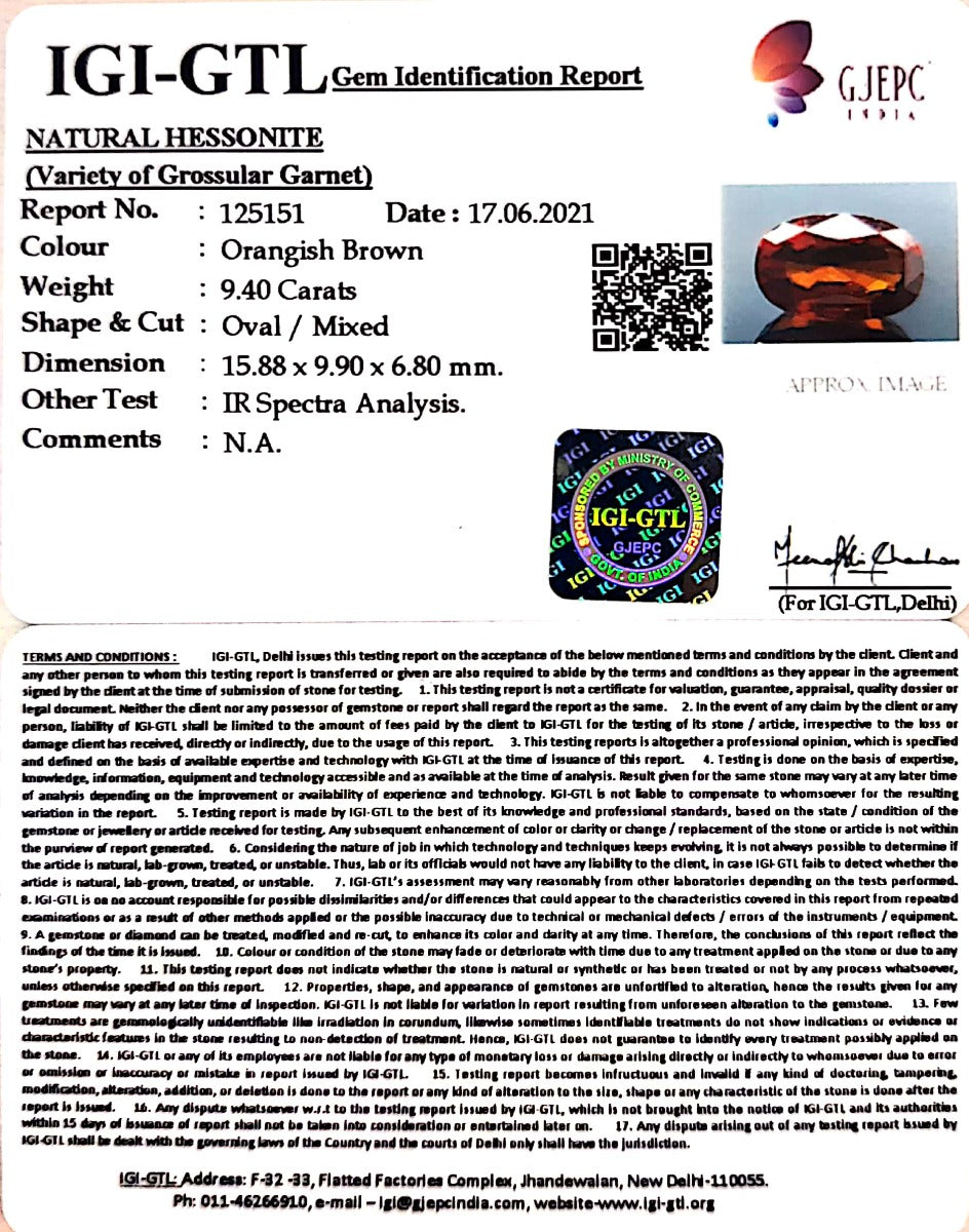 9.40/CT Natural Govt. Lab Certified Ceylonese Gomed-(1221)