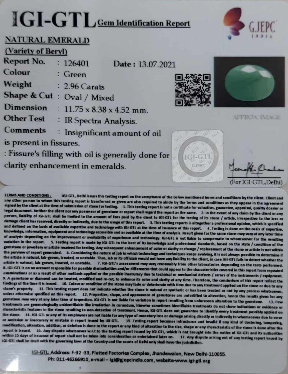 2.96/CT Natural Panna Stone with Govt. Lab Certified-(2331)