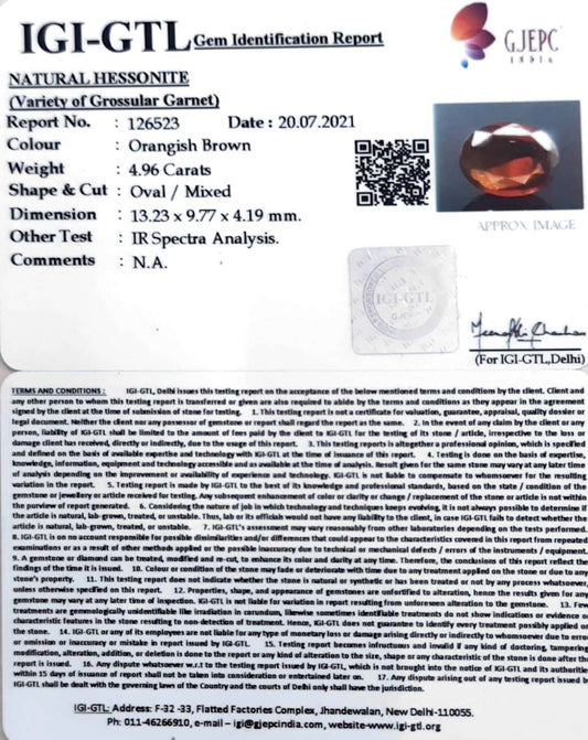 4.96/CT Natural Govt. Lab Certified Ceylonese Gomed-(1221)