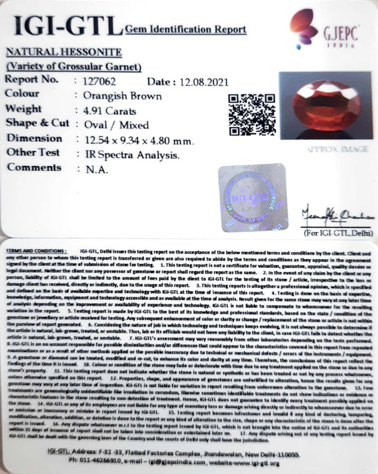 4.91/CT Natural Govt. Lab Certified Ceylonese Gomed-(1221)