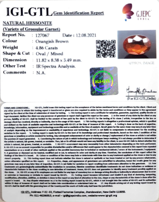 4.86/CT Natural Govt. Lab Certified Ceylonese Gomed-(1221)