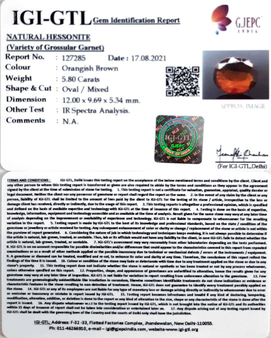 5.80/CT Natural Govt. Lab Certified Ceylonese Gomed-(1221)