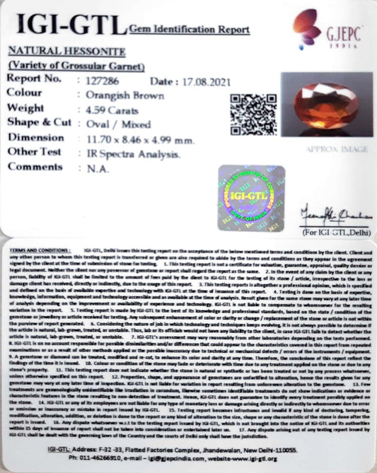 4.59/CT Natural Govt. Lab Certified Ceylonese Gomed-(1221)