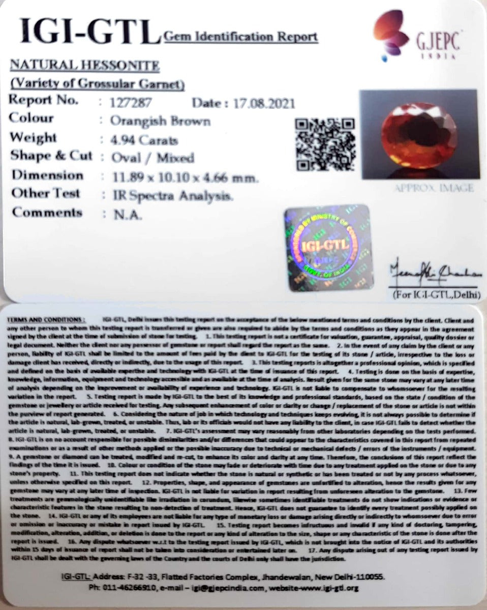 4.94/CT Natural Govt. Lab Certified Ceylonese Gomed-(1221)