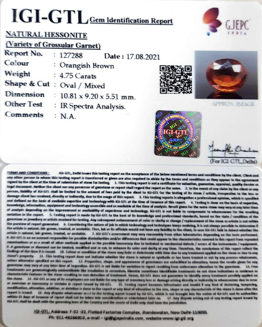 4.75/CT Natural Govt. Lab Certified Ceylonese Gomed-(1221)