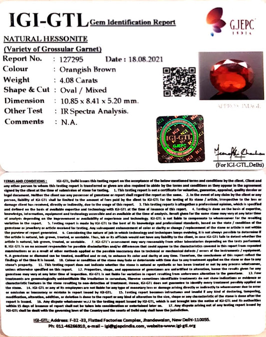 4.08/CT Natural Govt. Lab Certified Ceylonese Gomed-(1221)