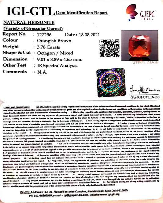 3.78/CT Natural Govt. Lab Certified Ceylonese Gomed-(1221)