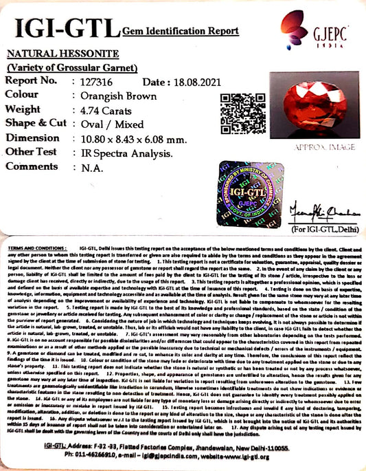 4.74/CT Natural Govt. Lab Certified Ceylonese Gomed-(1221)