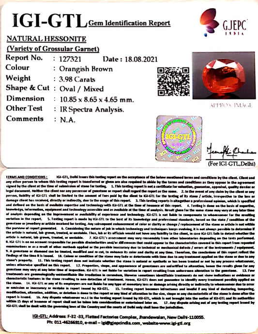 3.98/CT Natural Govt. Lab Certified Ceylonese Gomed-(1221)