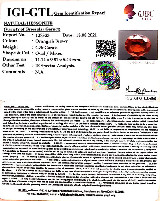 4.75/CT Natural Govt. Lab Certified Ceylonese Gomed-(1221)