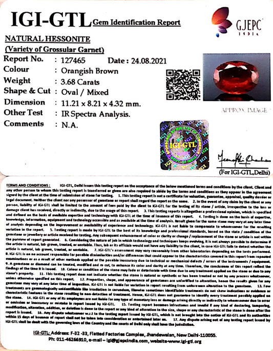 3.68/CT Natural Govt. Lab Certified Ceylonese Gomed-(1221)