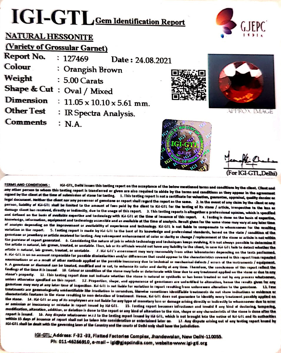 5.00/CT Natural Govt. Lab Certified Ceylonese Gomed-(1221)