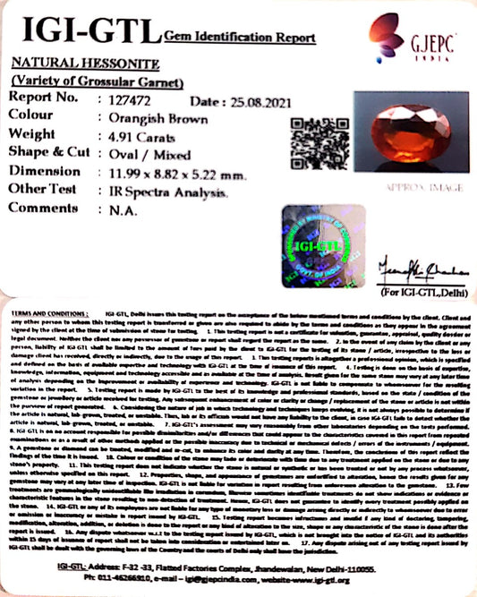 4.91/CT Natural Govt. Lab Certified Ceylonese Gomed-(1221)