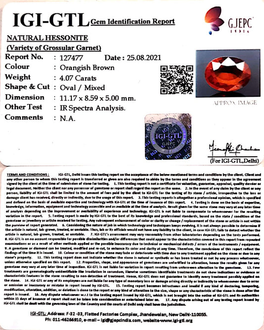 4.07/CT Natural Govt. Lab Certified Ceylonese Gomed-(1221)