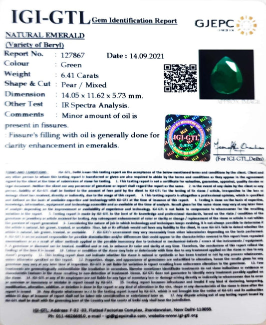 6.41//CT Natural Panna Stone with Govt. Lab Certified-(4551)