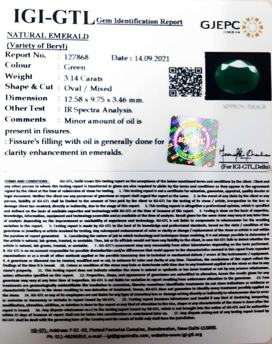 3.14/CT Natural Panna Stone with Govt. Lab Certified-(4551)