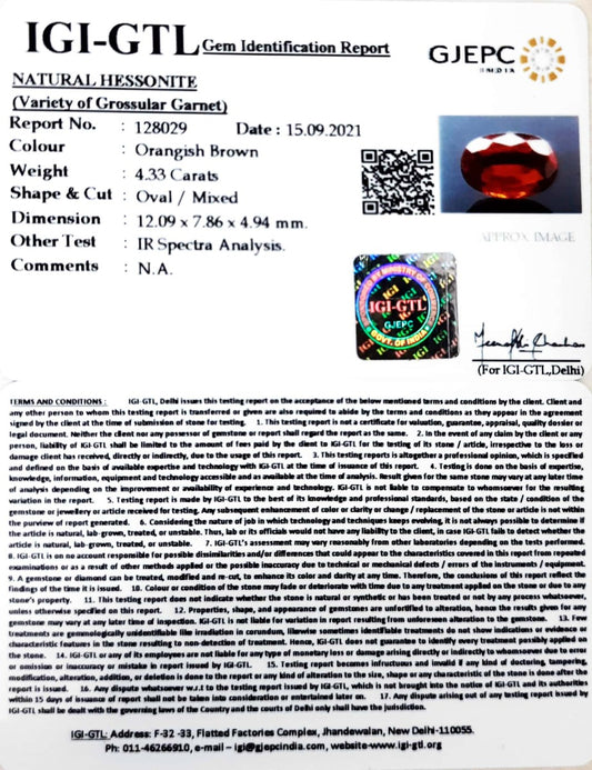 4.80/CT Natural Govt. Lab Certified Ceylonese Gomed-(1221)