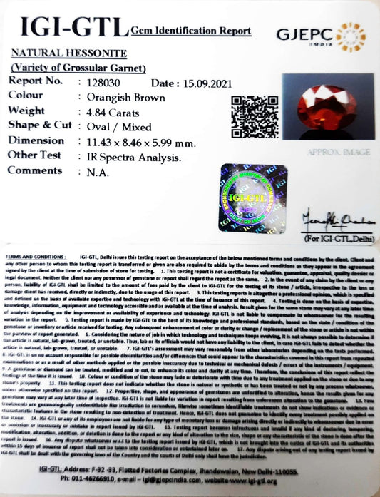 4.84/CT Natural Govt. Lab Certified Ceylonese Gomed-(1221)