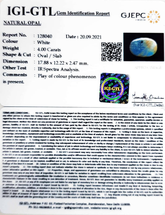 4.00/CT Natural Fire Opal with Govt. Lab Certificate (1665)