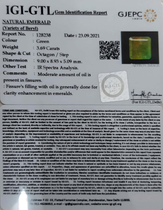 3.69/CT Natural Panna Stone with Govt. Lab Certified-(2331)