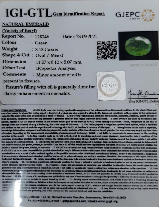 3.13/CT Natural Panna Stone with Govt. Lab Certified (3441)