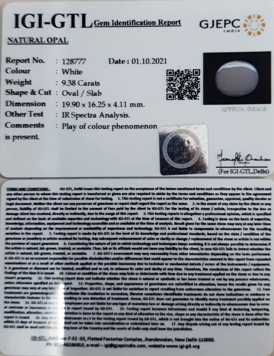 9.38/CT Natural Fire Opal with Govt. Lab Certificate (3441)