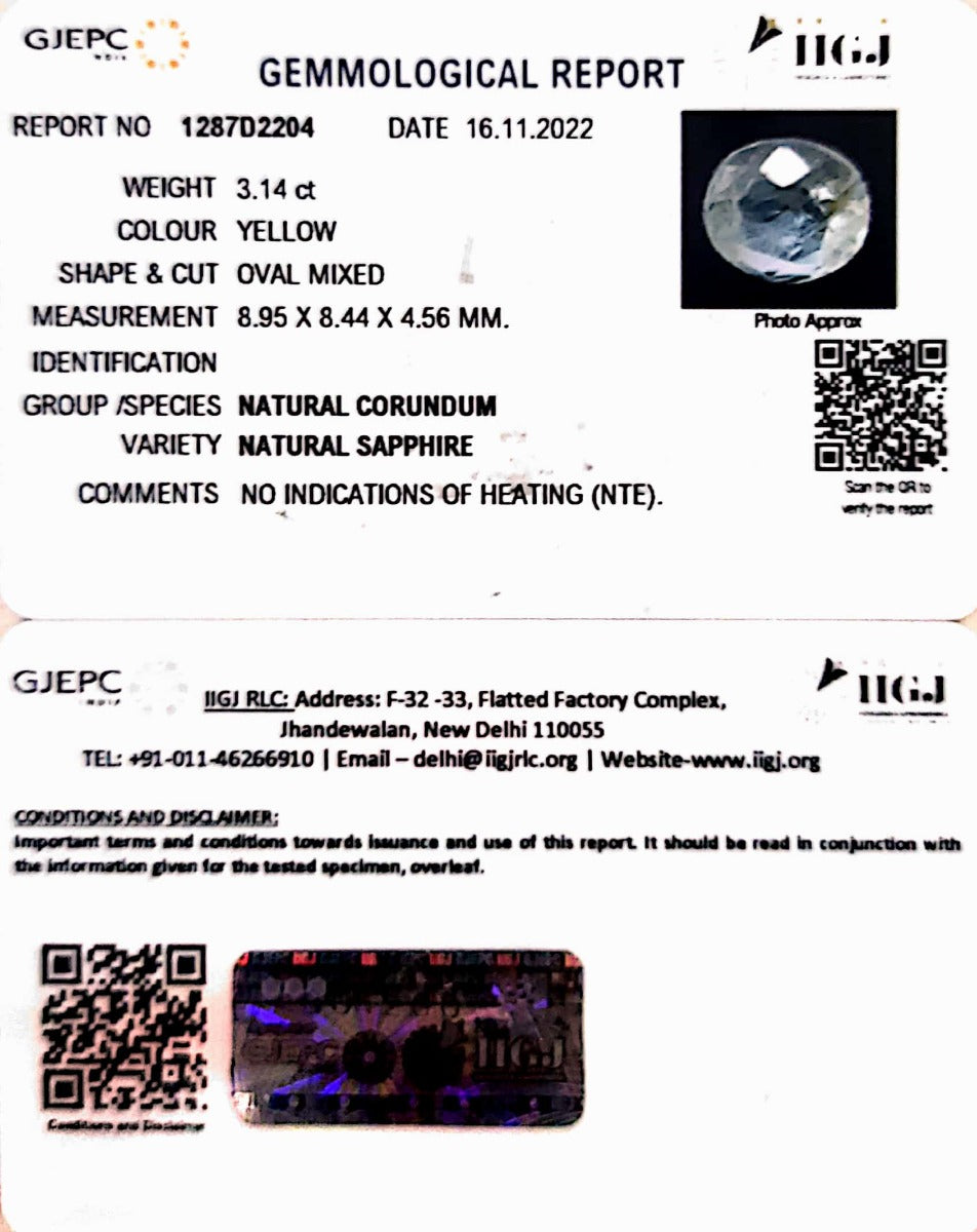 3.14/CT Natural Ceylonese Pukhraj with Govt Lab Certificate-YELSA9S