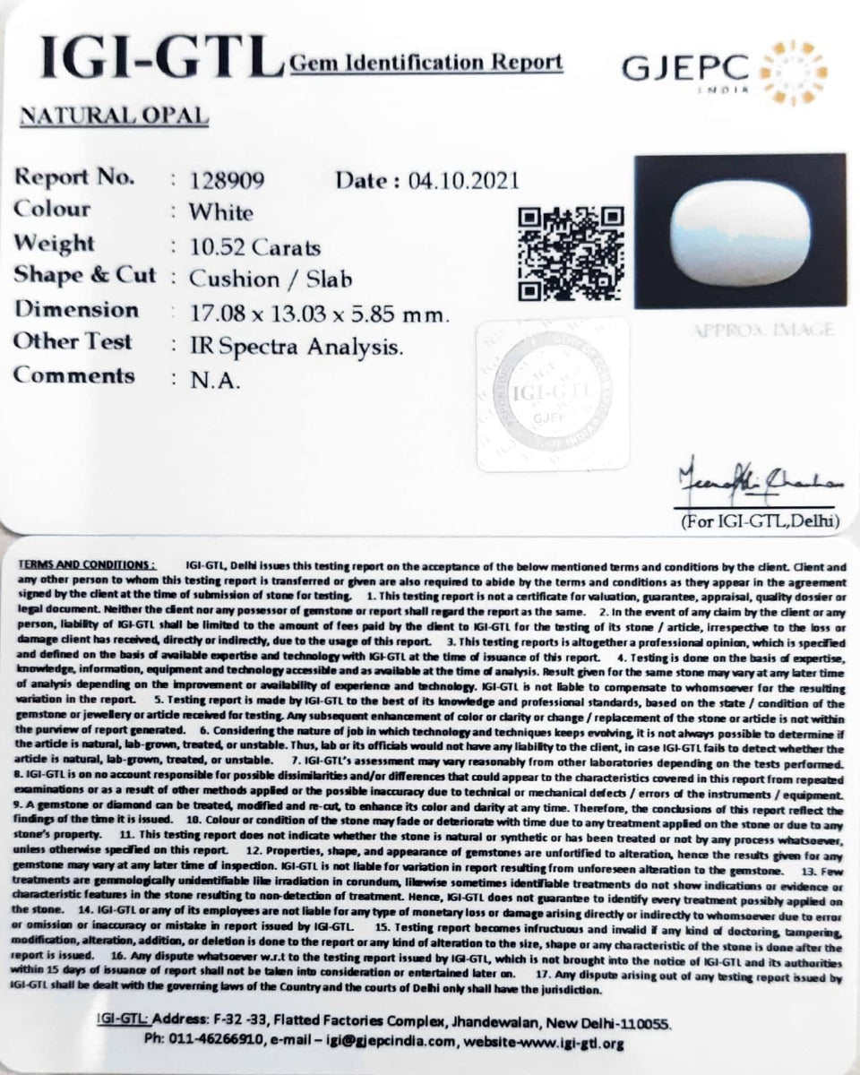 10.52/CT Natural Opal with Govt. Lab Certificate (832)