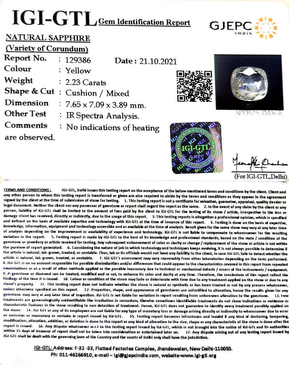 2.23/CT Natural Ceylonese Pukhraj with Govt Lab Certificate-YELSA9S