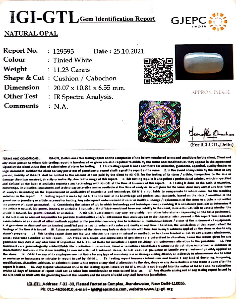 12.46 Ratti  Natural Opal with Govt. Lab Certificate (832)