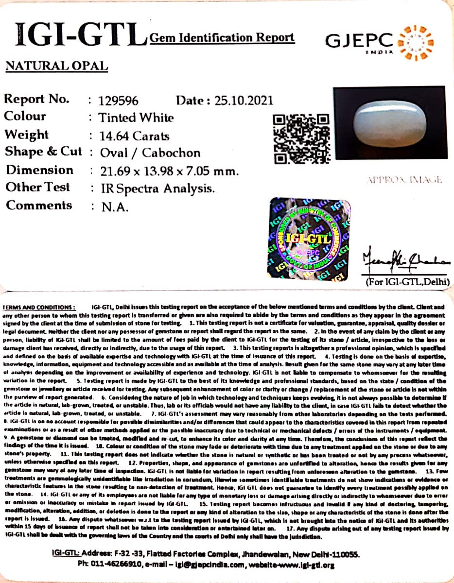 16.25 Ratti Natural Opal with Govt. Lab Certificate (832)