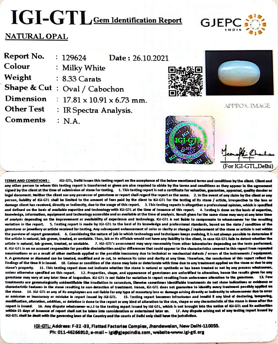 9.24 Ratti Natural Opal with Govt. Lab Certificate (832)