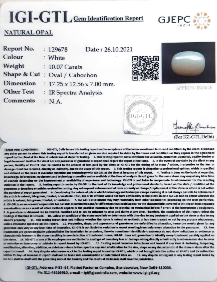 11.17 Ratti Natural Opal with Govt. Lab Certificate (832)