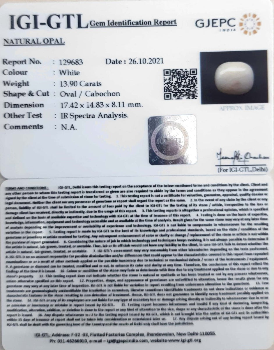 15.42 Ratti Natural Opal with Govt. Lab Certificate (832)