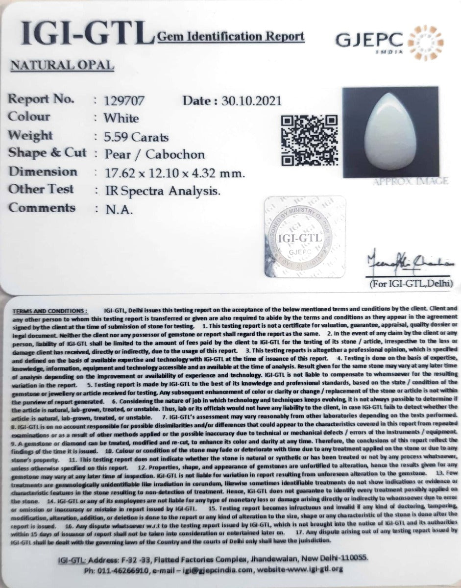 6.20 Ratti Natural Opal with Govt. Lab Certificate (832)