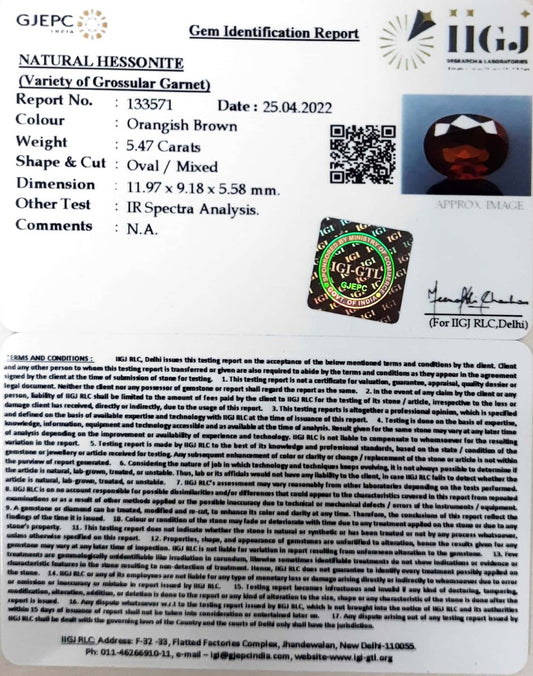 5.47/CT Natural Govt. Lab Certified Ceylonese Gomed-(1221)