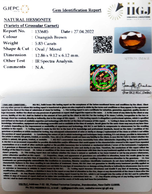 5.83/CT Natural Govt. Lab Certified Ceylonese Gomed-(1221)