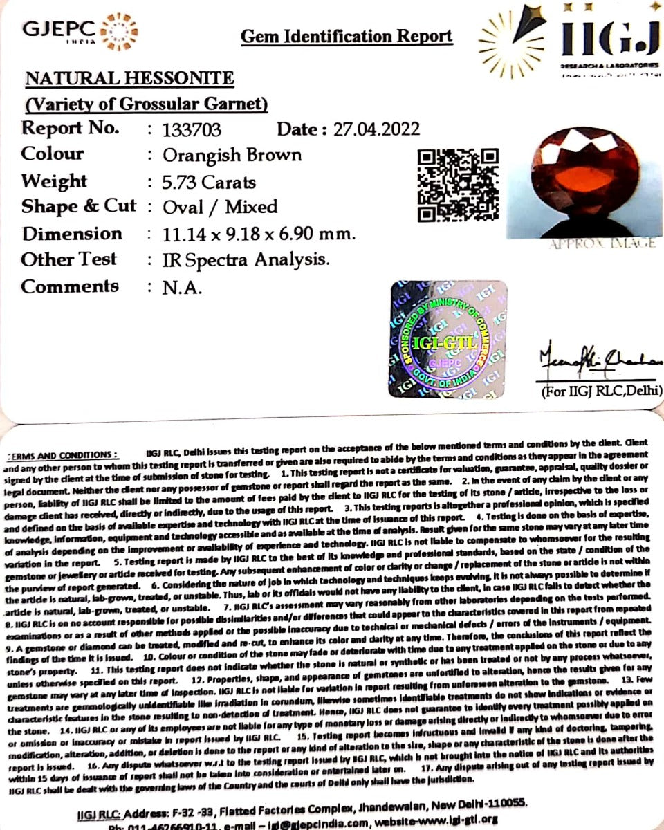 5.73/CT Natural Govt. Lab Certified Ceylonese Gomed-(1221)