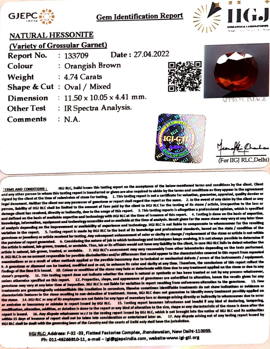 4.74/CT Natural Govt. Lab Certified Ceylonese Gomed-(1221)