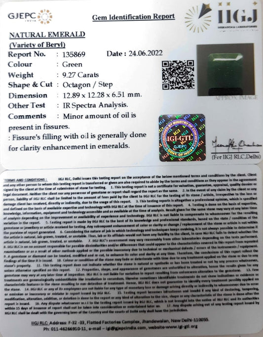 9.27/CT Natural Panna Stone with Govt. Lab Certified-(2331)