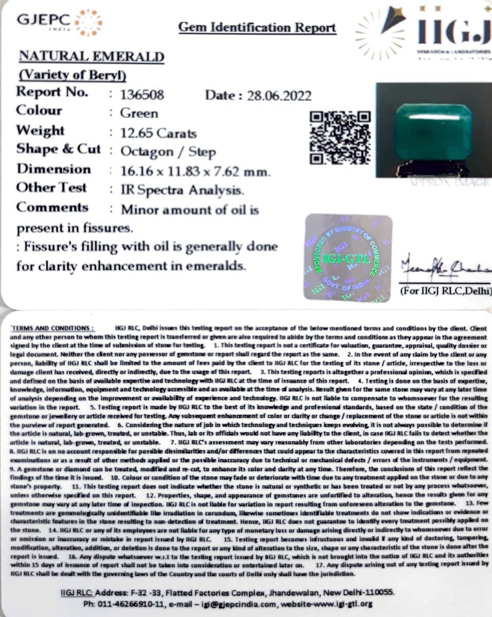 12.65/CT Natural Panna Stone with Govt. Lab Certificate  (6771)