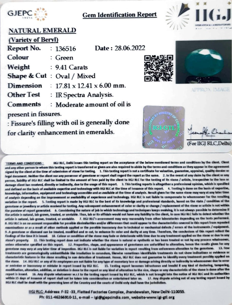 9.41/CT Natural Panna Stone with Govt. Lab Certified-(4551)