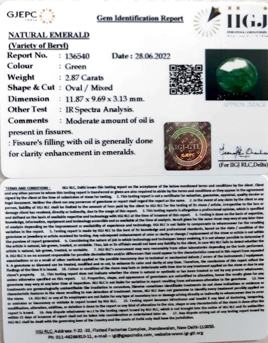 2.87/CT Natural Panna Stone with Govt. Lab Certified-3441