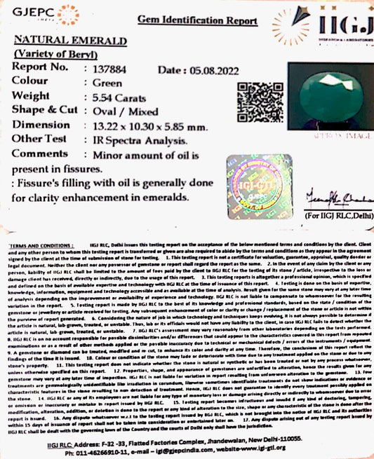 5.54/CT Natural Panna Stone with Govt. Lab Certified-3441