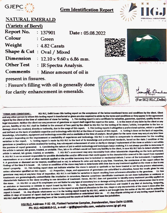 4.82//CT Natural Panna Stone with Govt. Lab Certificate (4551)