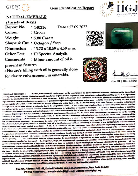 5.80/CT Natural Panna Stone with Govt. Lab Certified-(1221)