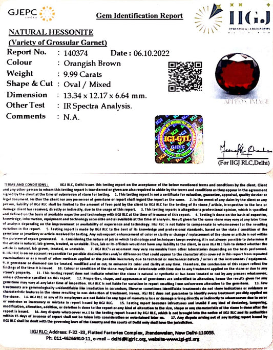 9.99/CT Natural Govt. Lab Certified Ceylonese Gomed-(1221)