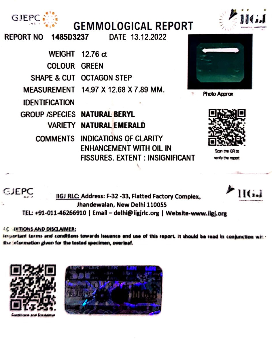 12.76//CT Natural Panna Stone with Govt. Lab Certified-(4551)